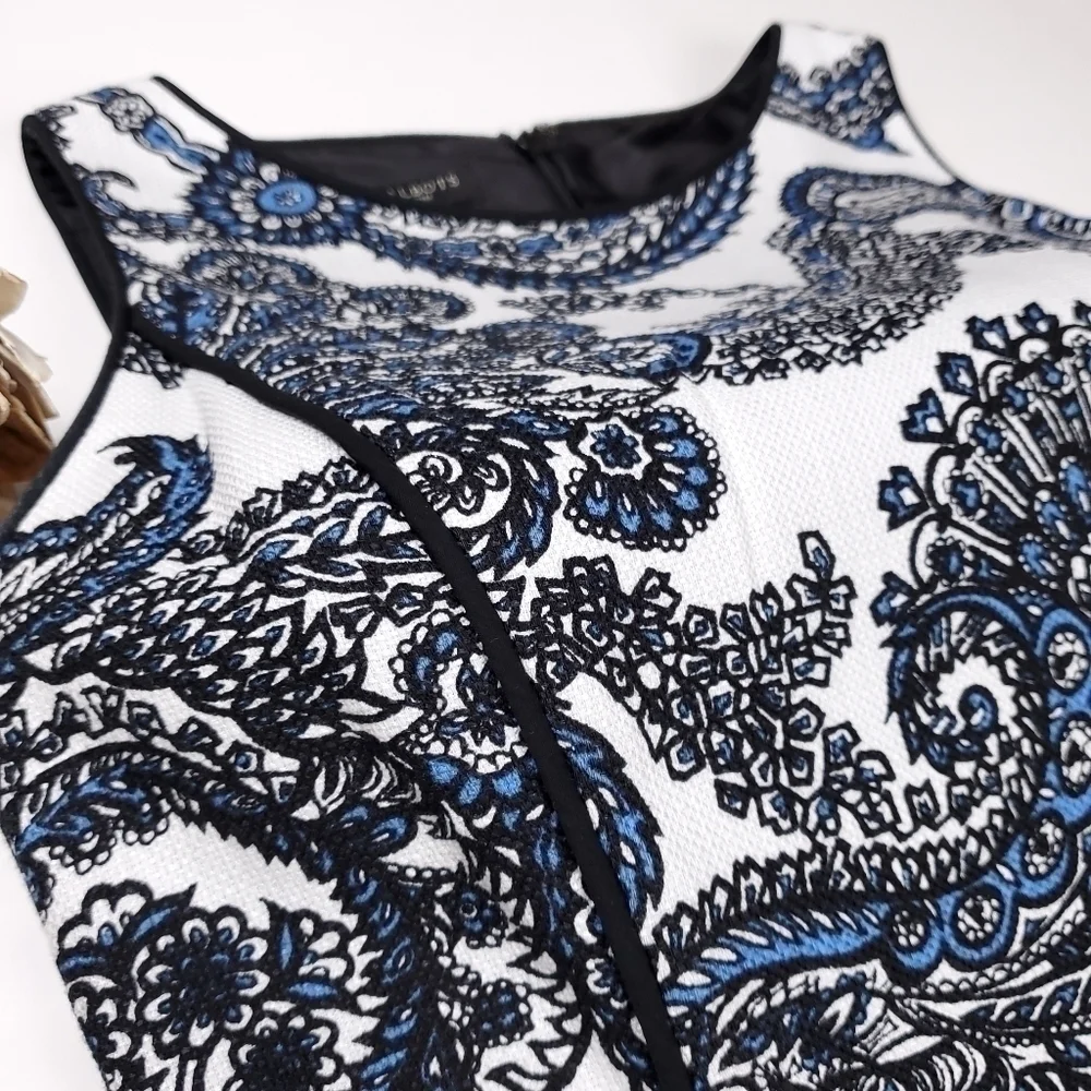 Talbots White Blue Black Paisley Modal Blend Dress Size 2p - Picture 8 of 15